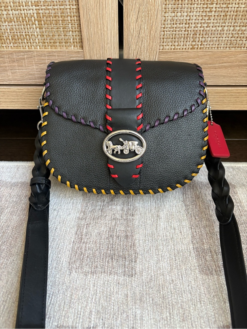 COACH Georgie Whipstitch Black Leather Crossbody Shoulder Bag Handbag C5791